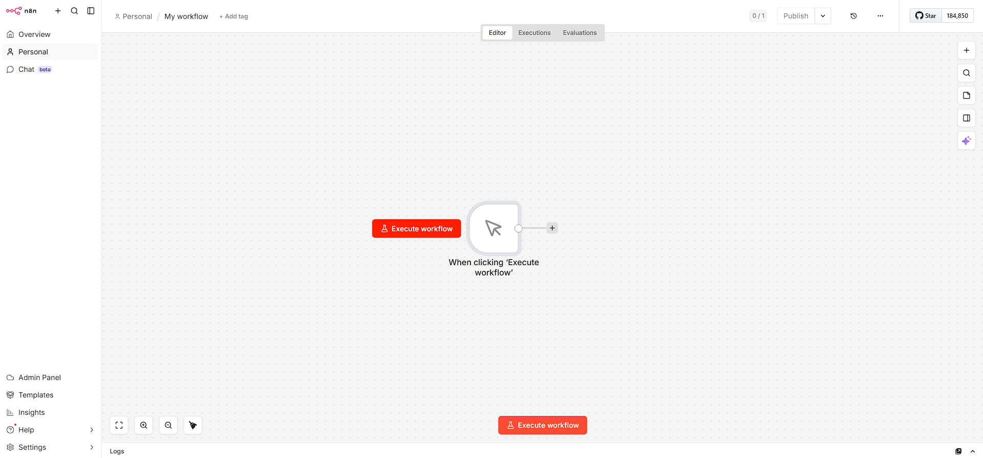 Editor de n8n con el nodo trigger configurado